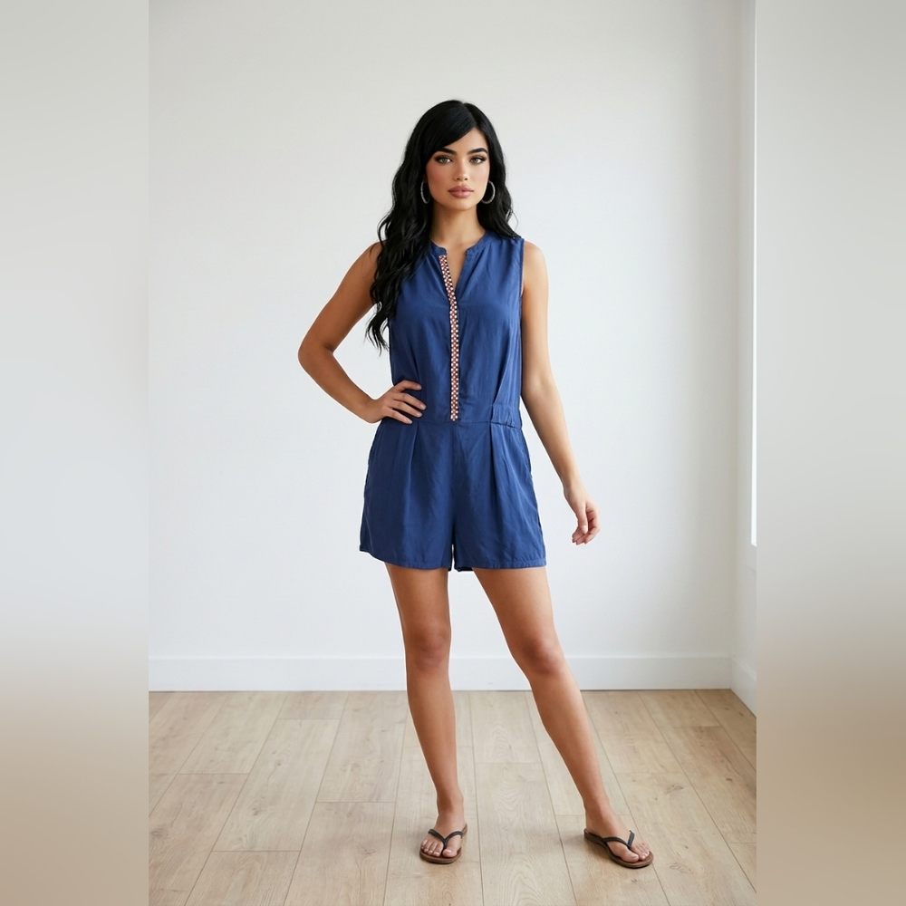NWT Tory Burch Marguerite Blue Sleeveless Silk Designer Resort Romper Size XL